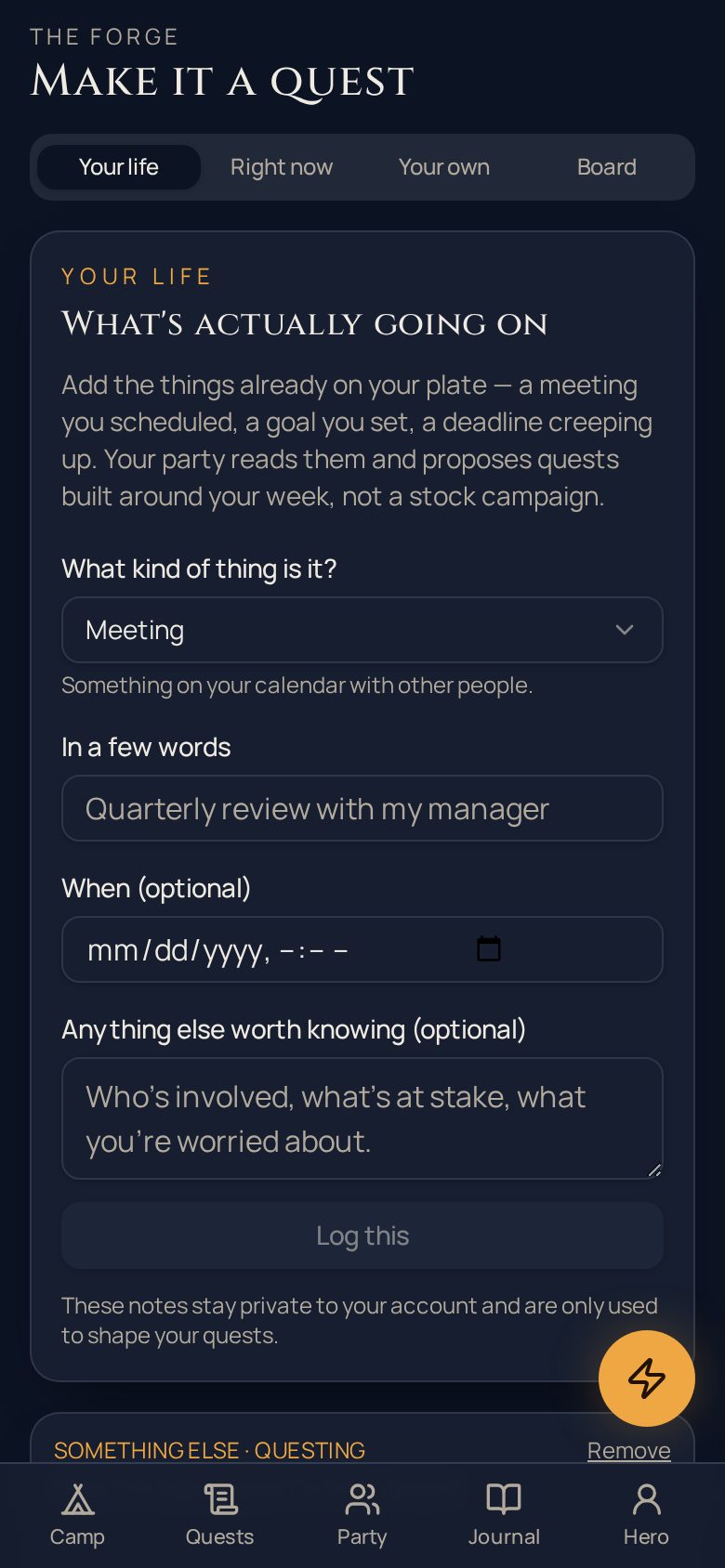 The Forge: real events in, real quests out